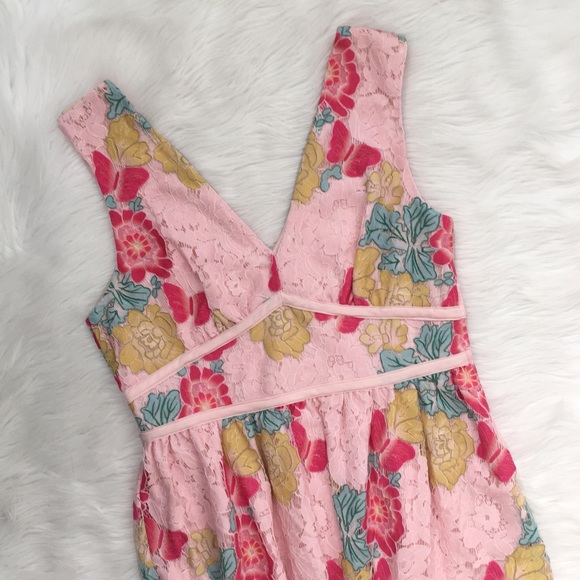 NSR Pink Lace Floral Print Knee Length Cocktail Dress - Picture 2 of 7